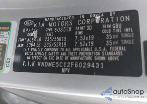 2015 Kia Sedona Sx Luxury из США, поврежденный, VIN KNDME5C12F6029431